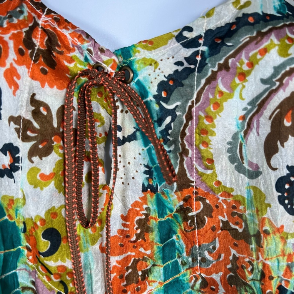 Language 100% Silk Shark Bite Tunic Tank Top Paisley Boho USA Womens S Teal Blue - Picture 4 of 10